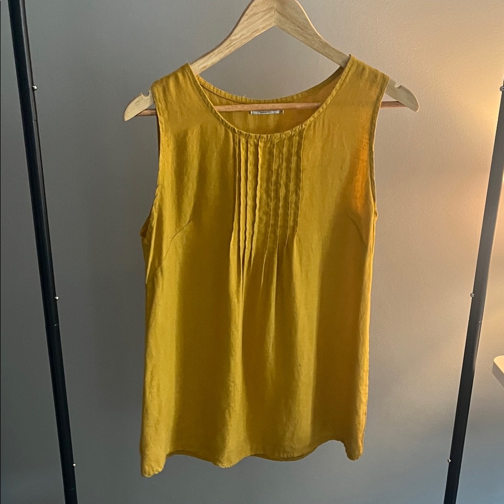 Sleeveless Pintuck Tank Top in Mustard Yellow